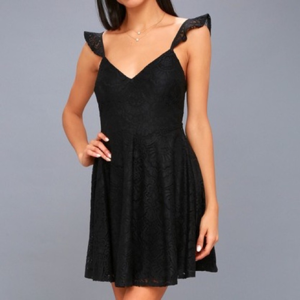 Lulus Absolutely Adorable Black Lace Skater Dress